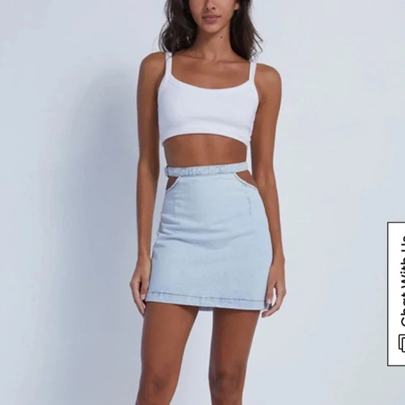 WEWOREWHAT NEW NWT WOMENS DENIM JEAN MINI SKIRT CASUAL SUMMER SPRING SIZE XS M L - Picture 1 of 10